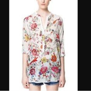 Zara Floral Print Long Sleeve Tunic Sz S EUC